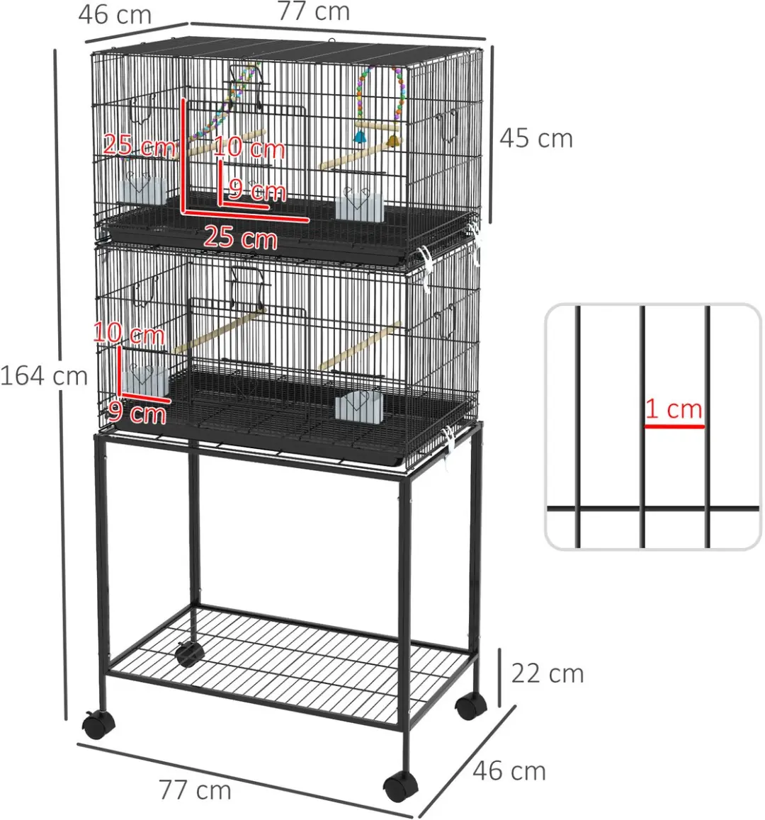 Pawhut Vogelkooi Staal 77x46x164cm - Zwart