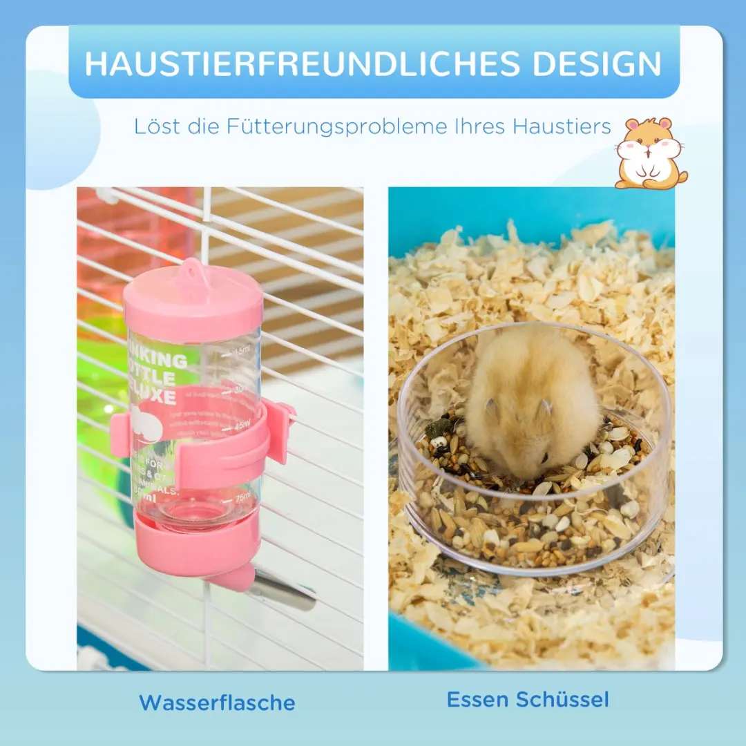Pawhut Dierenkooi met Loopwiel - Tafelmodel - Hellblauw/Wit - afbeelding 6 van 6