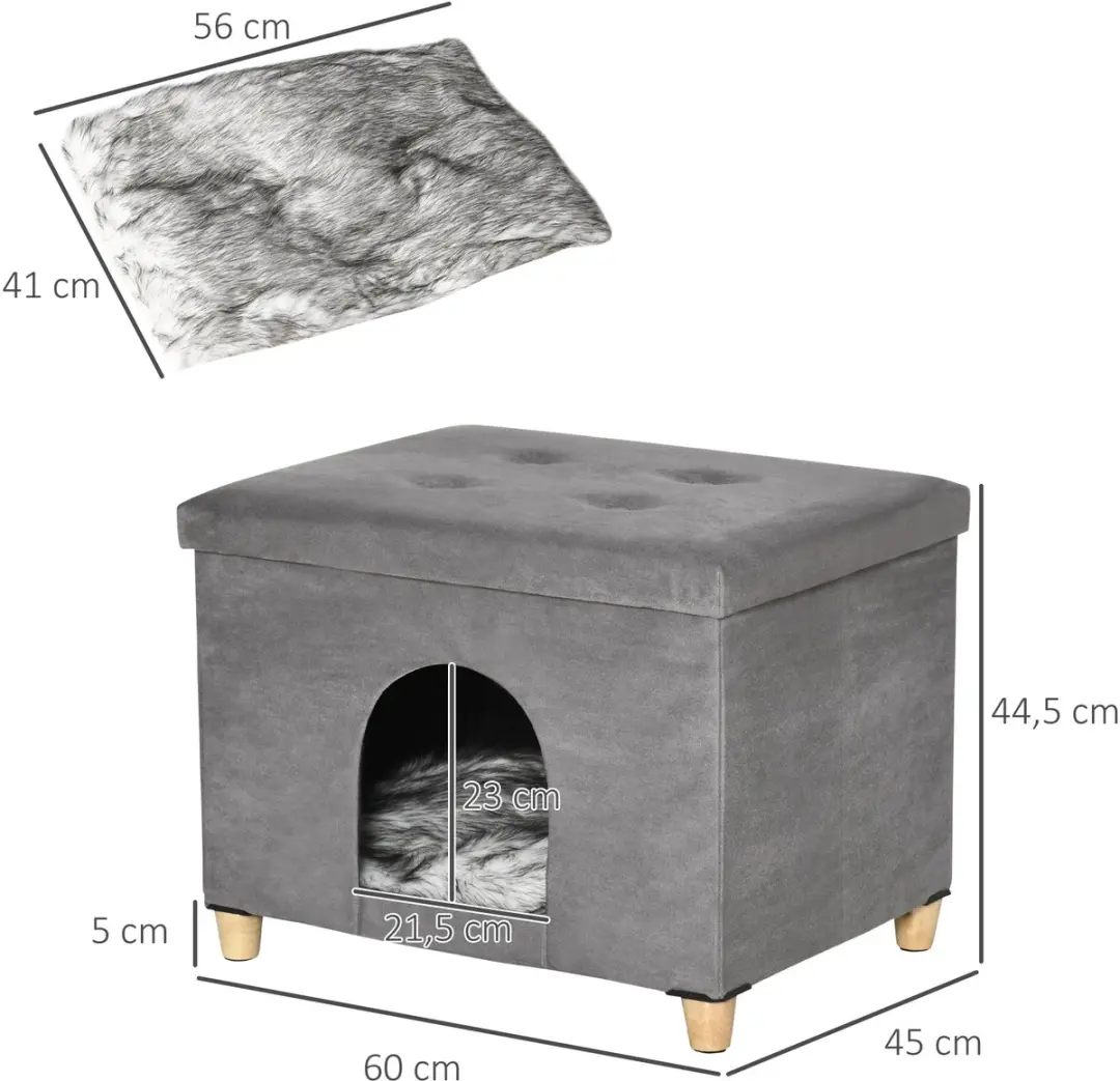 Pawhut Kattenhuis MDF 60x45x44,5cm Grijs