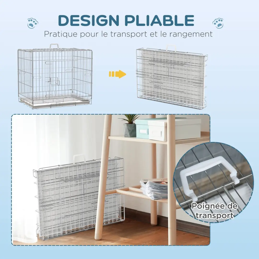 Pawhut Hondenkooi Metaal 61x43x50cm - Zilver