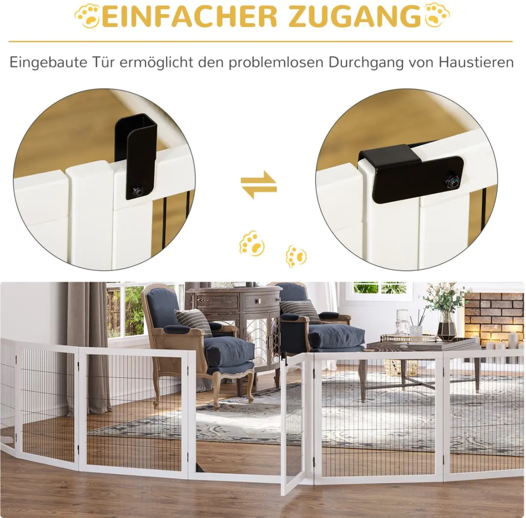 Pawhut Absperrgitter - 432x36x70cm Kiefernholz - Wit