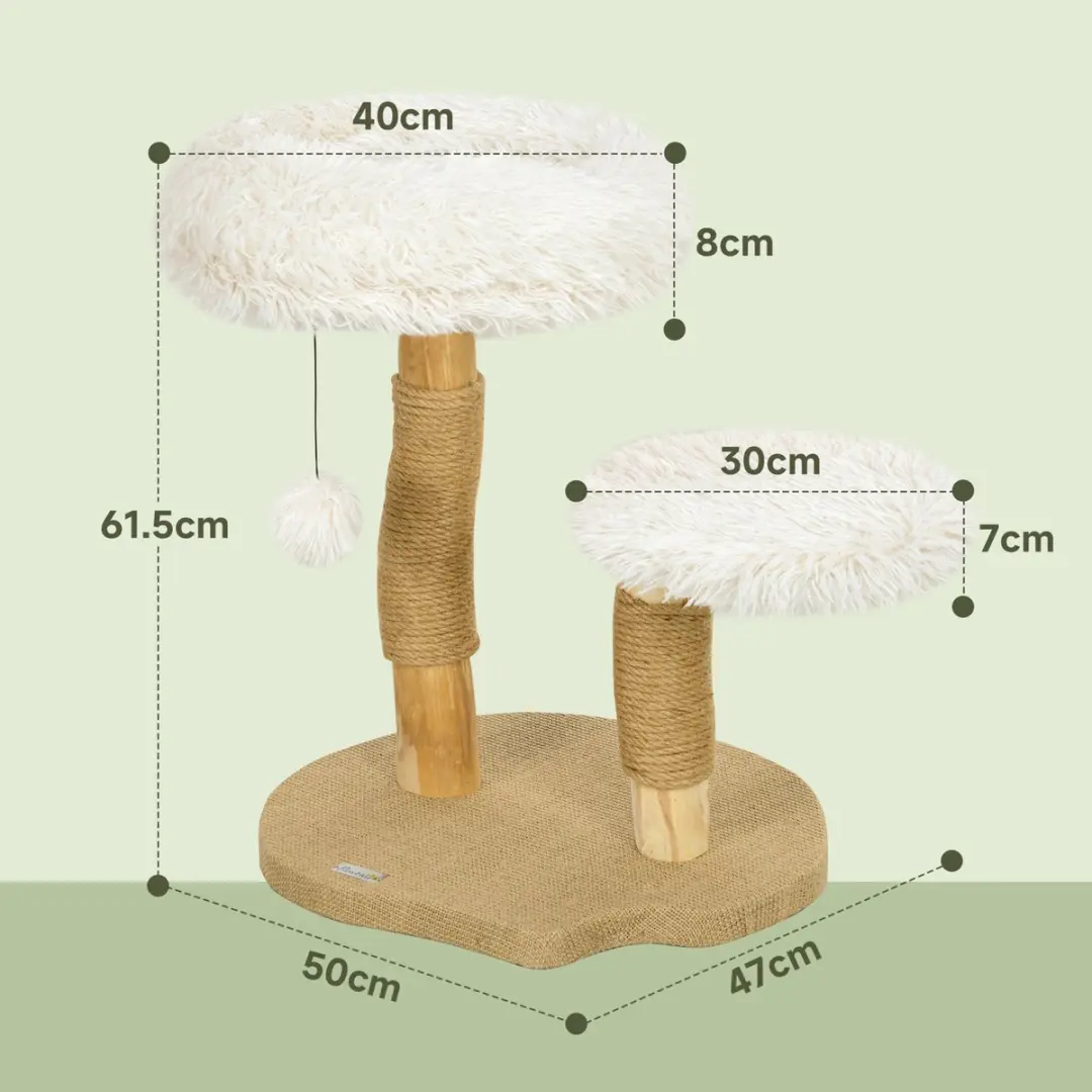 Pawhut Krabpaal met Kattenbed Wit - 2 Niveaus - Ø40cm