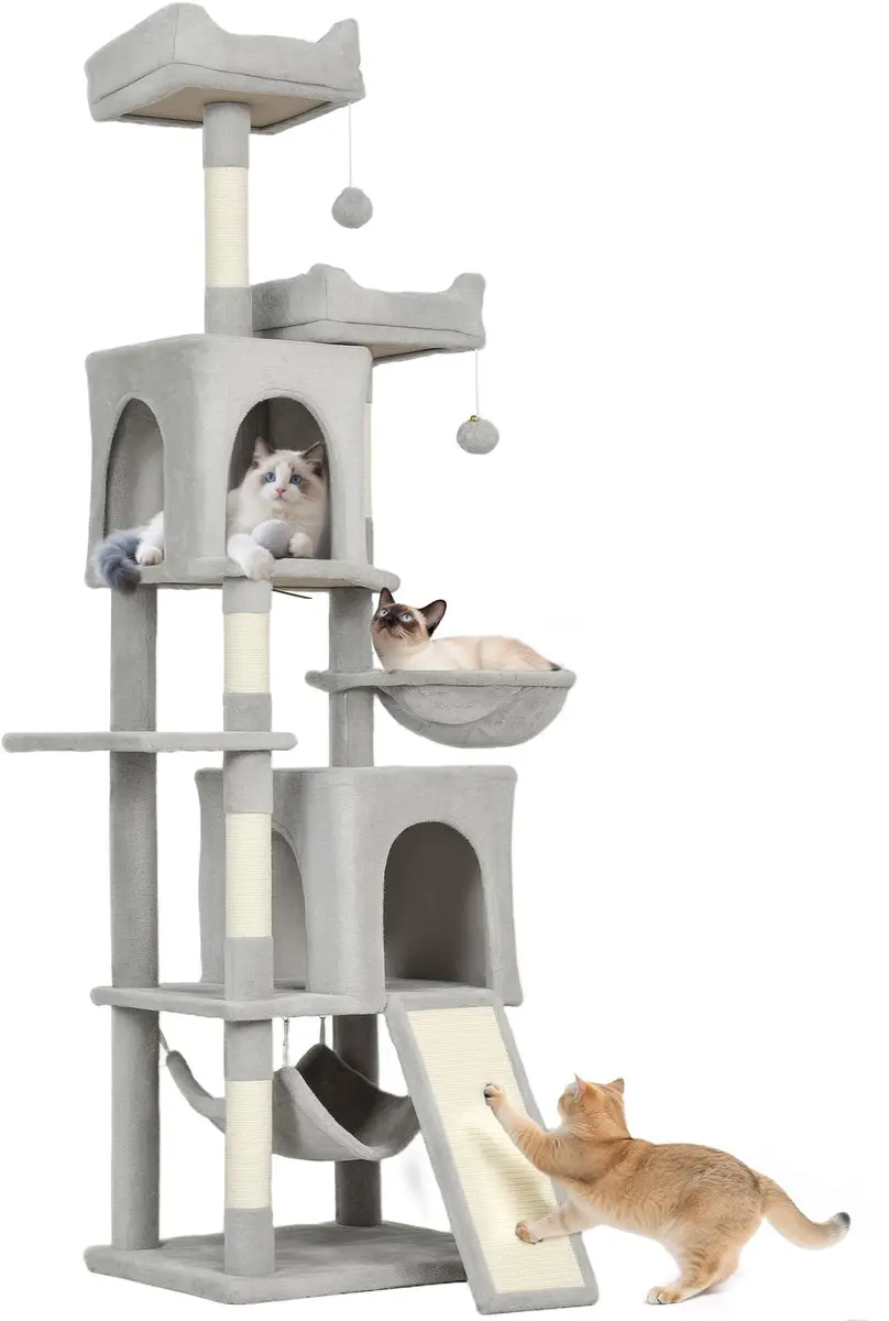 Pawhut Kattenboom Lichtgrijs 48x40x177cm