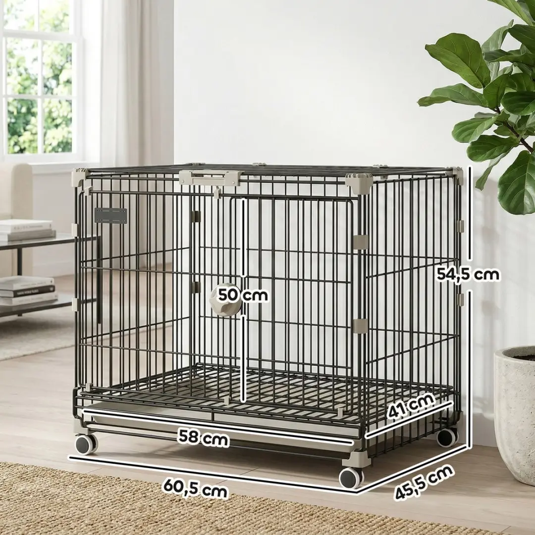 Pawhut Hondenbench Metaal PP 60,5x45,5x54,5cm - Zwart