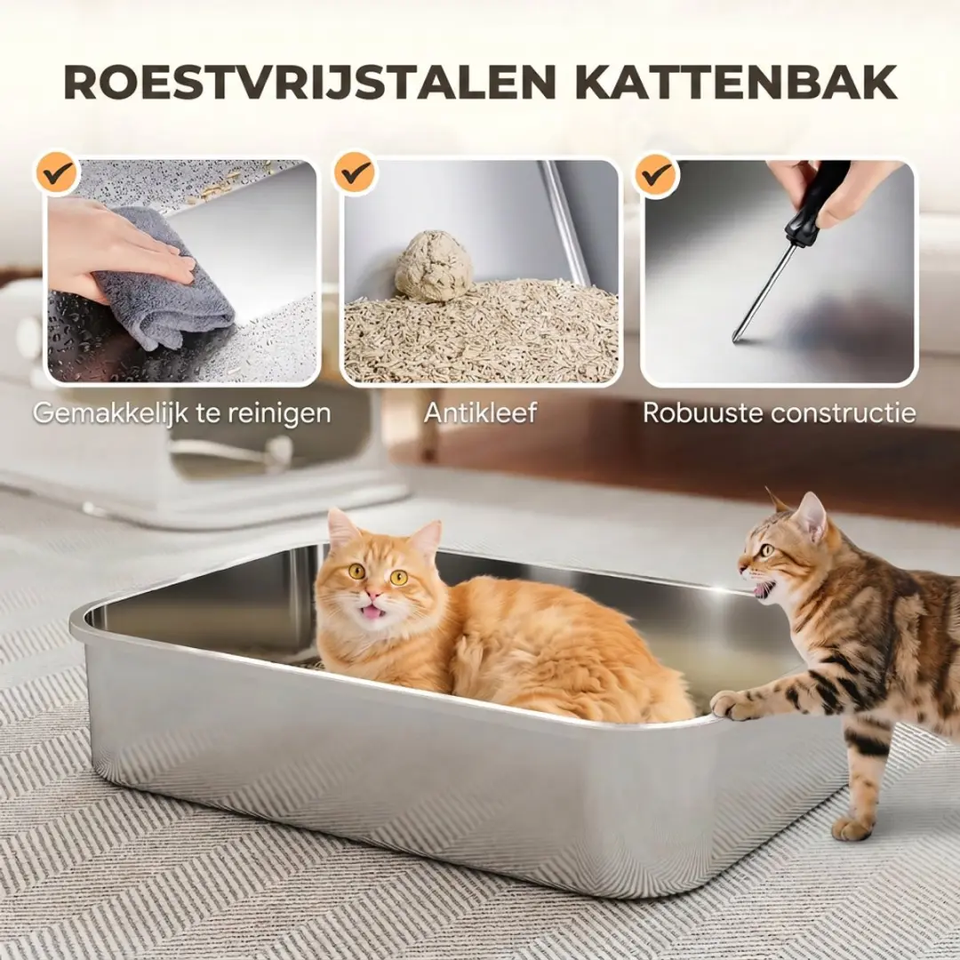 Homcom Roestvrijstalen Kattenbak XXL 72L - Dubbele Deuren Pedaal