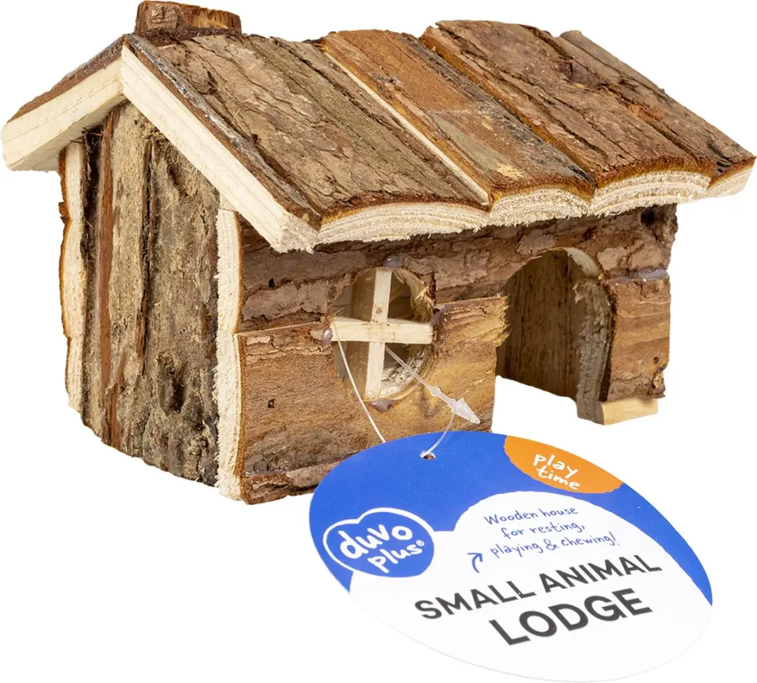 Knaagdieren houten lodge in schors 15x11x12cm