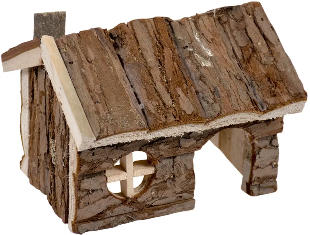 Knaagdieren houten lodge in schors 15x11x12cm