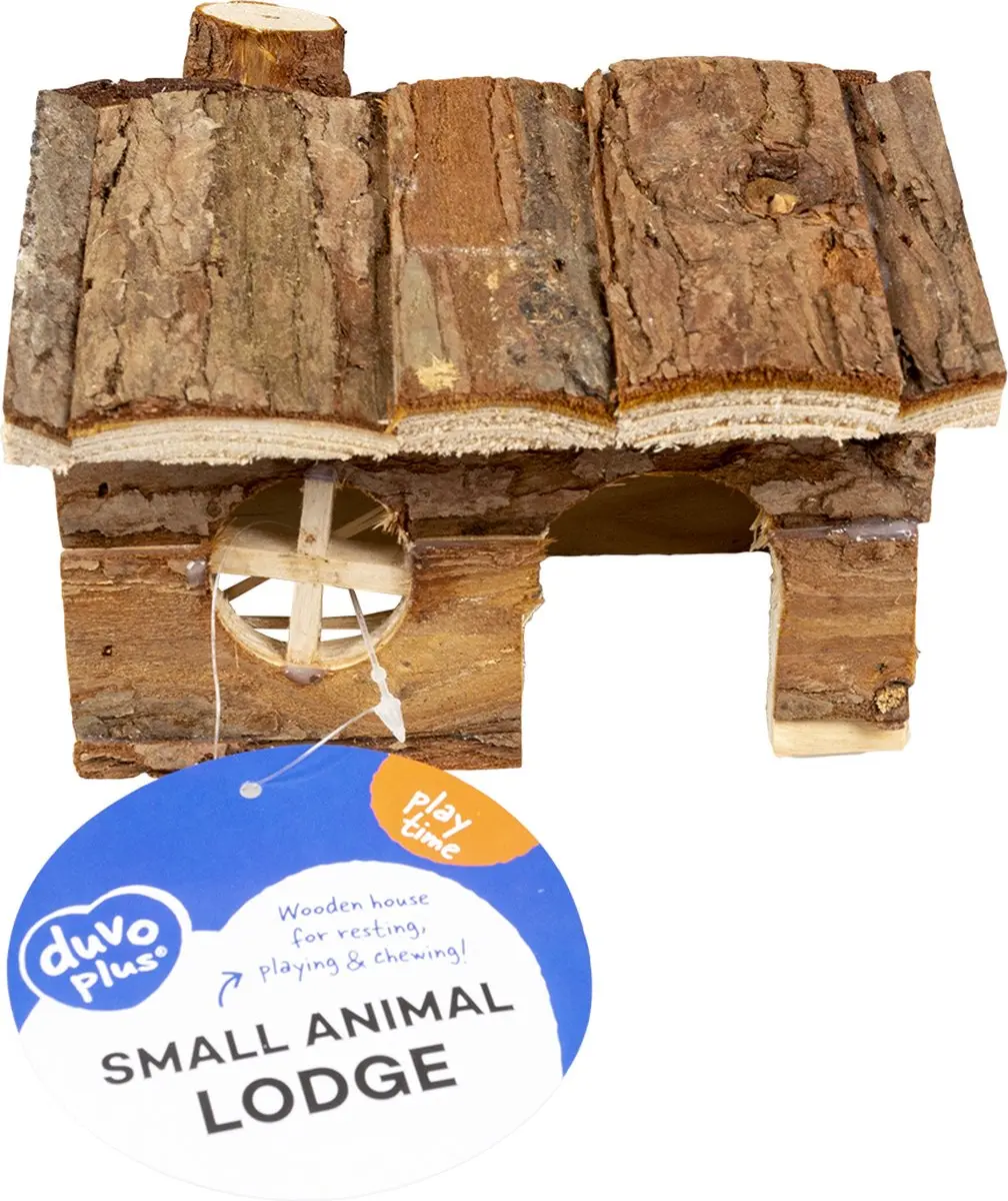 Knaagdieren houten lodge in schors 15x11x12cm