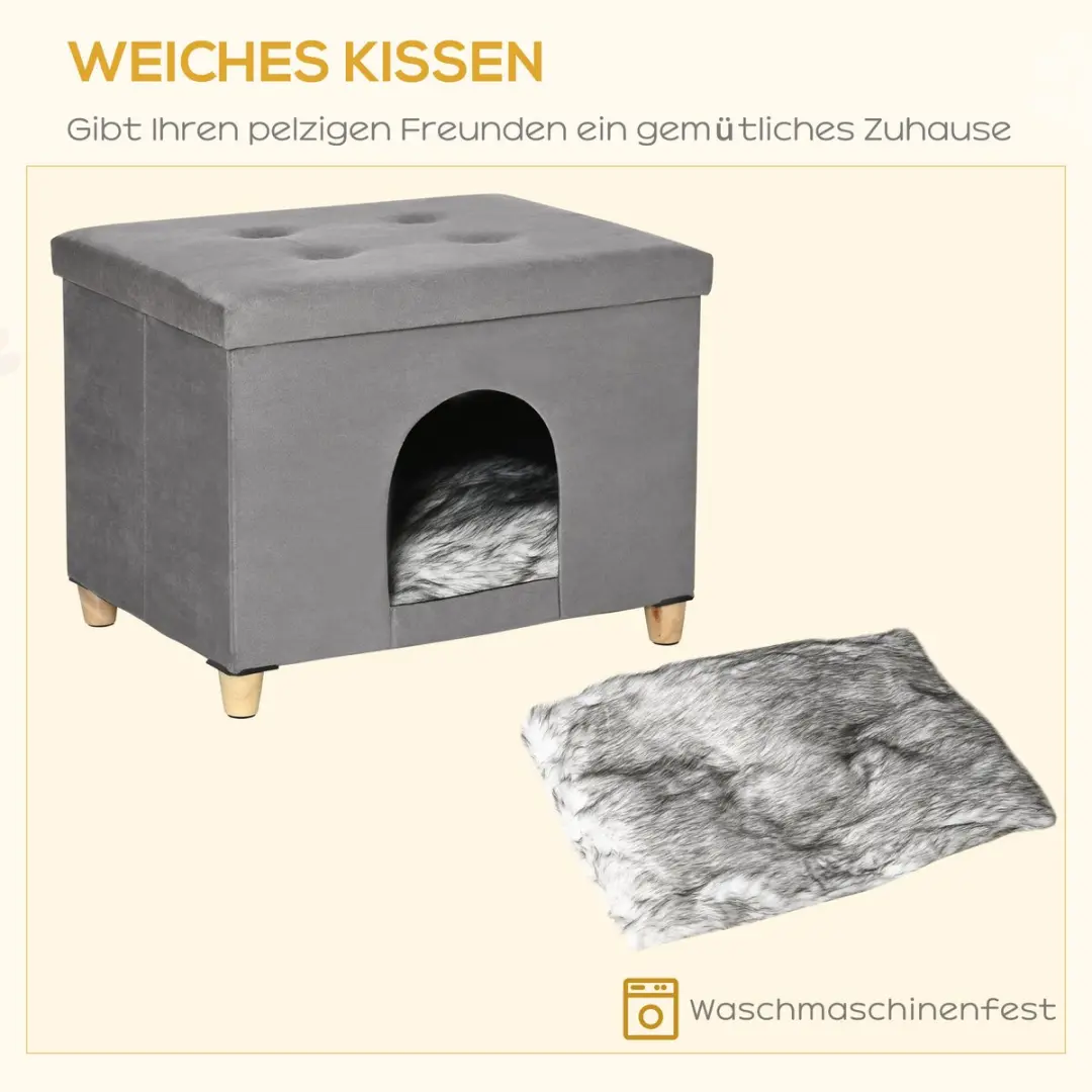 Pawhut Kattenhuis 2-in-1 Voetenbankje - 60x45x44,5cm - Grijs
