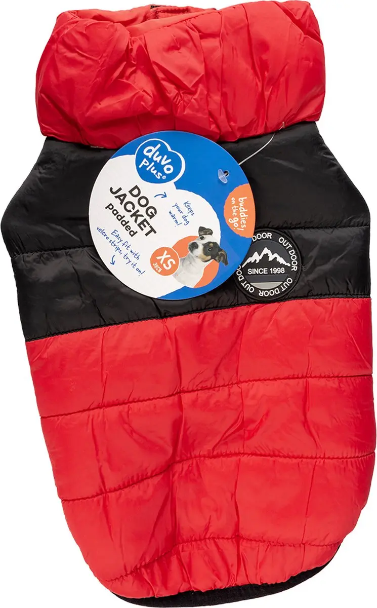 Duvo Dierenkleding Hondenjas Puffer XS - 30cm - Rood/Zwart - afbeelding 6 van 6