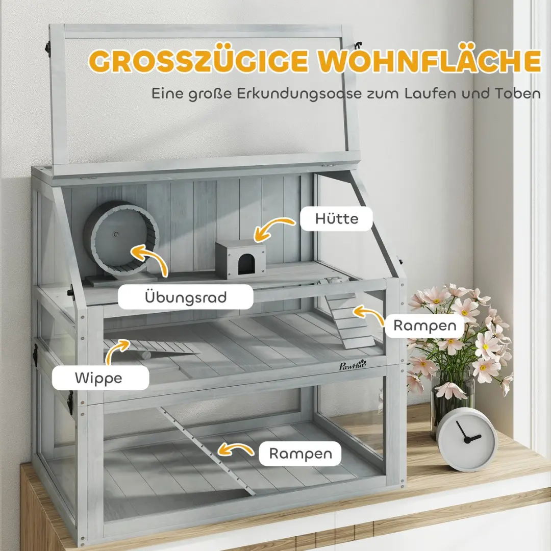 Pawhut Hamsterkooi Lichtgrijs 80x50x76cm - Met accessoires