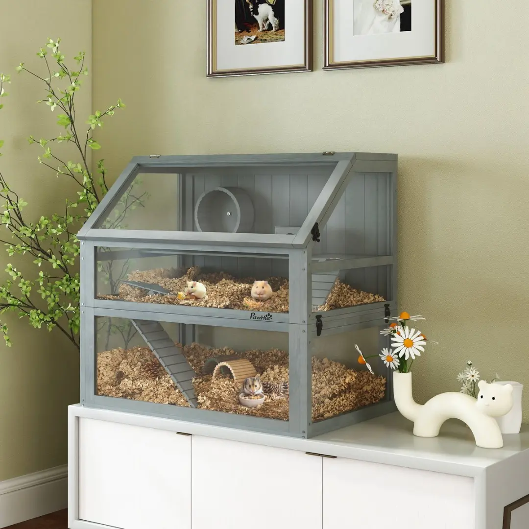 Pawhut Hamsterkooi Lichtgrijs 80x50x76cm - Met accessoires