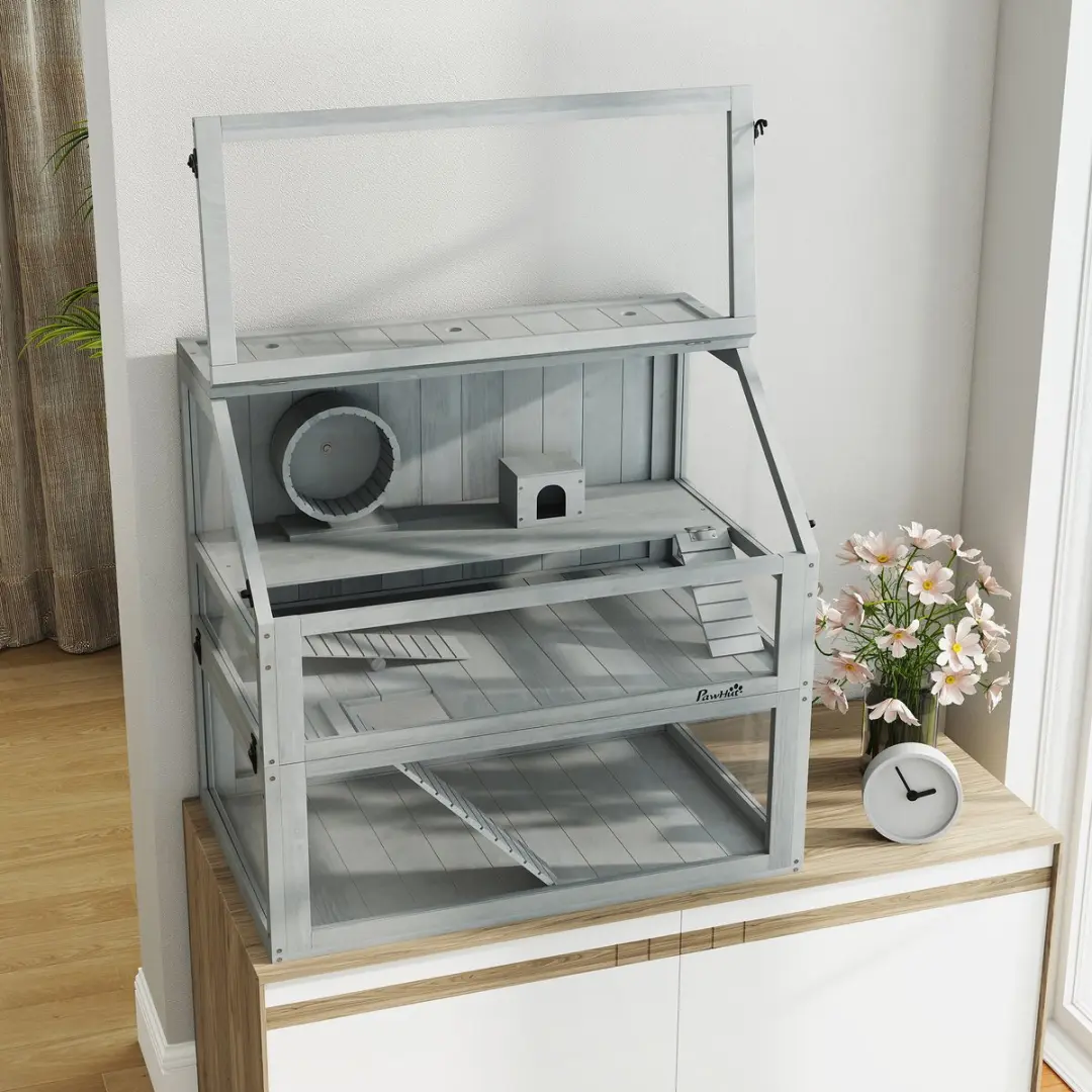 Pawhut Hamsterkooi Lichtgrijs 80x50x76cm - Met accessoires