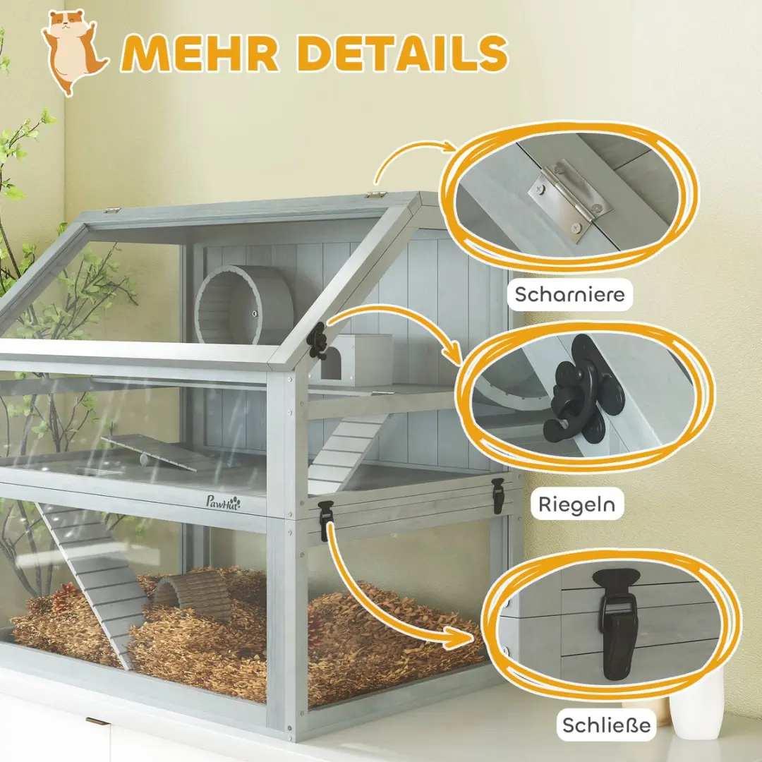 Pawhut Hamsterkooi Lichtgrijs 80x50x76cm - Met accessoires