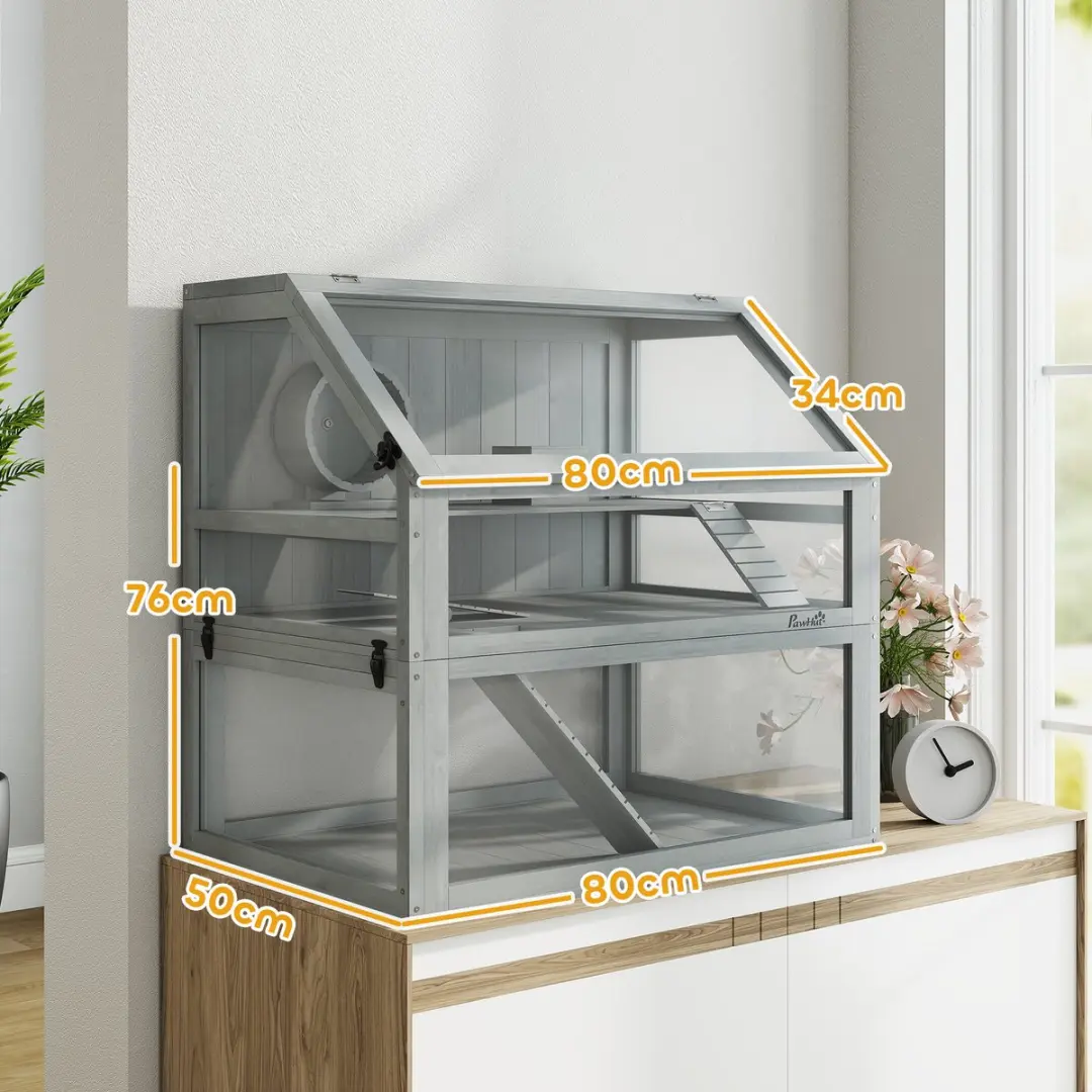 Pawhut Hamsterkooi Lichtgrijs 80x50x76cm - Met accessoires - afbeelding 6 van 6