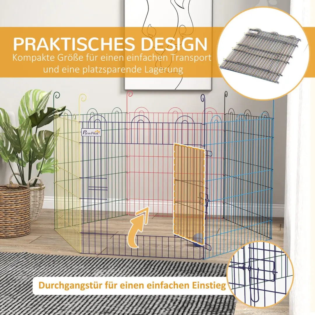 Pawhut Welpenloopstall 6-delig 60cm - Bunt