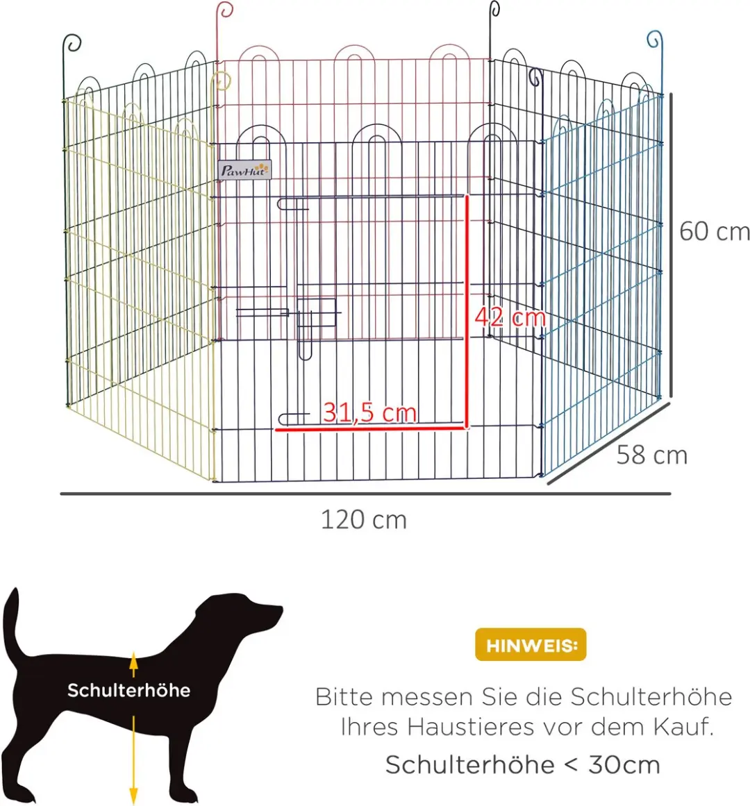 Pawhut Welpenloopstall 6-delig 60cm - Bunt