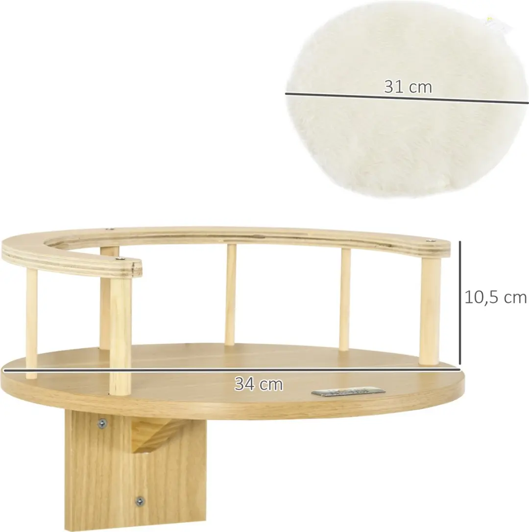 Pawhut Kattenwandplank D30-644V00 - Natur/Weiß