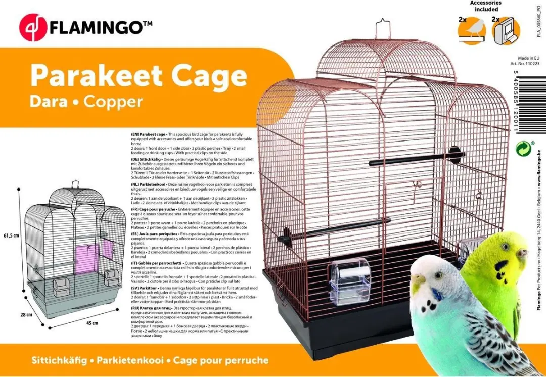 Flamingo Vogelkooi Dara - Zwart/Koper 45x28x61.5cm