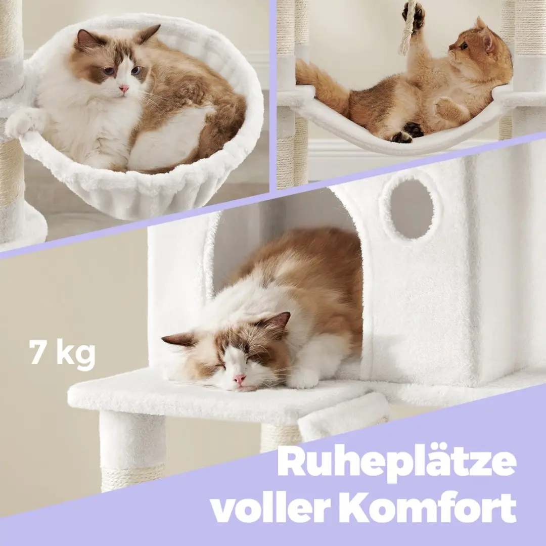 Songmics Krabpaal 206cm - 13 Krabpalen - 3 Ligplekken - Crèmewit