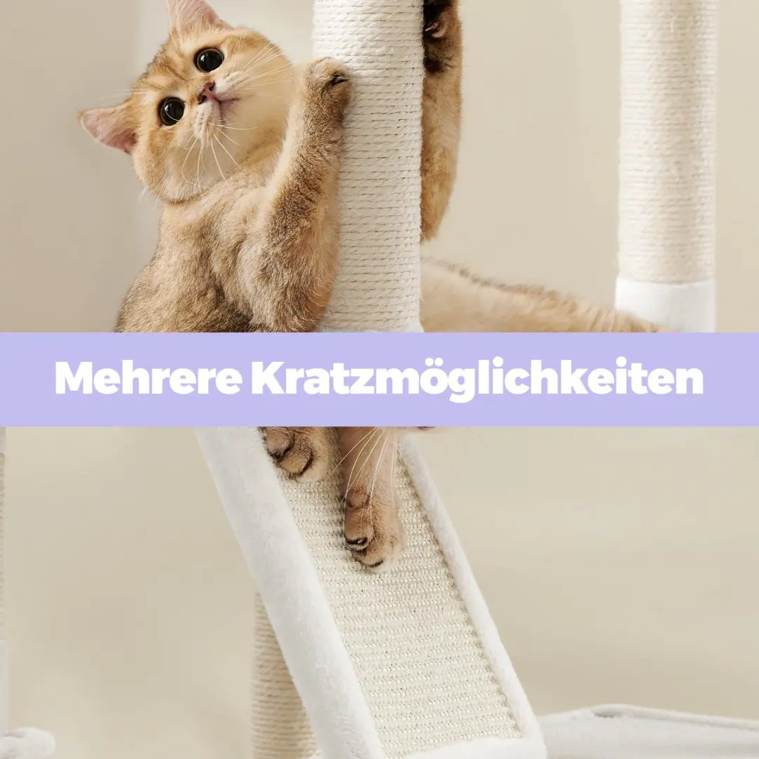Songmics Krabpaal 206cm - 13 Krabpalen - 3 Ligplekken - Crèmewit