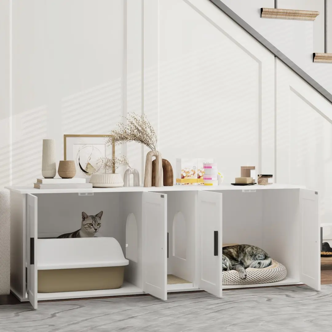 Pawhut Kattenklo-Schrank 145x49x51cm - Wit