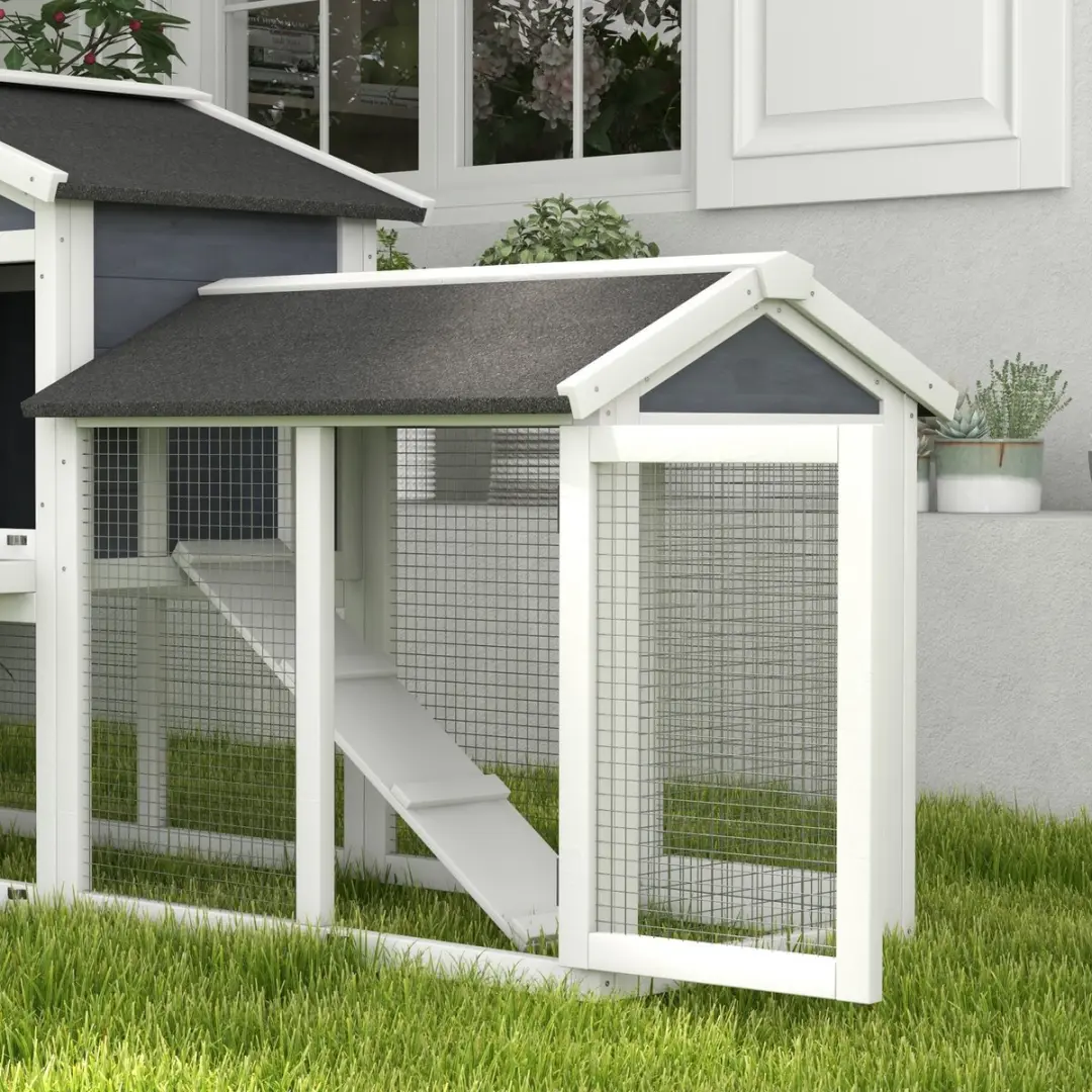 Pawhut Konijnenhok Dennehout 147x54x84cm - Grijs