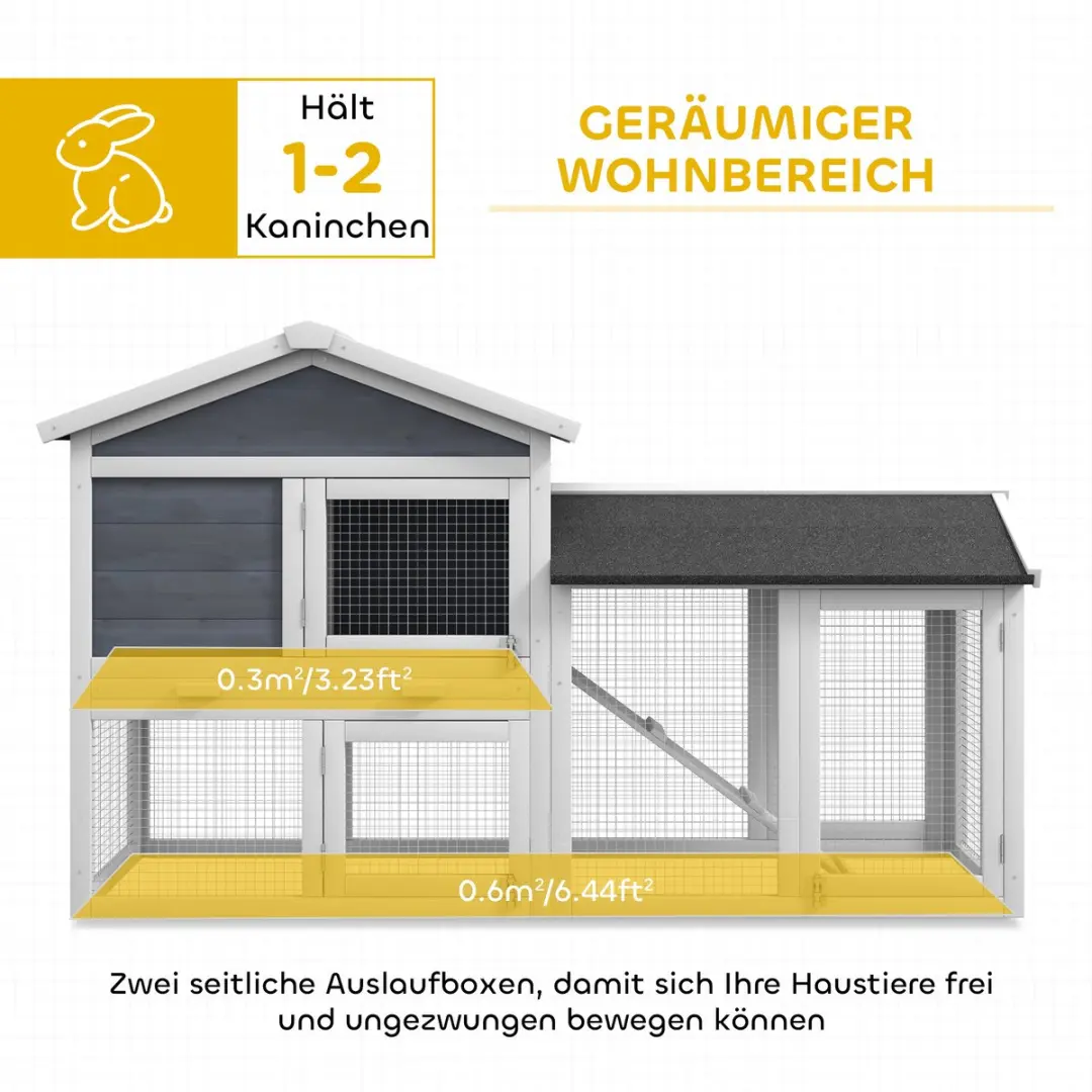 Pawhut Konijnenhok Dennehout 147x54x84cm - Grijs - afbeelding 6 van 6