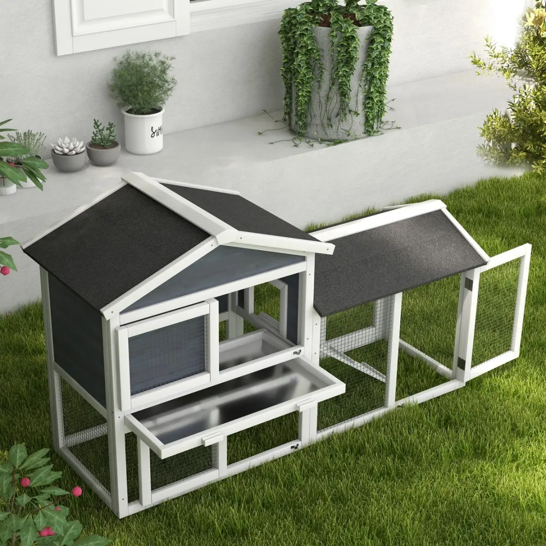 Pawhut Konijnenhok Dennehout 147x54x84cm - Grijs