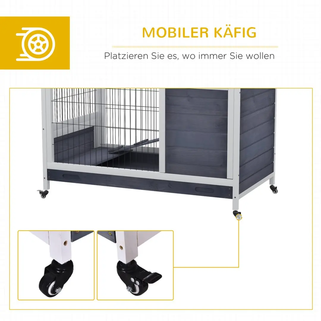 Pawhut Meerschweinchenstall 90x53x59cm - 2 verdiepingen - Donkergrijs/Wit - afbeelding 6 van 6