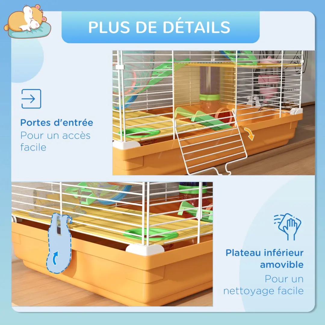 Pawhut Hamsterkooi 46x30x58cm - Oranje - afbeelding 6 van 6