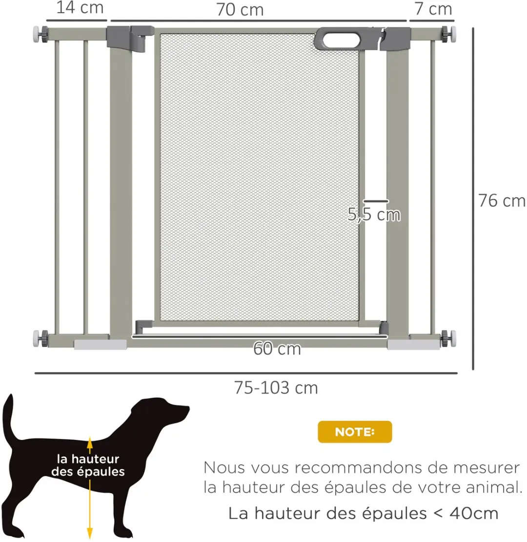Pawhut Acier Huisdierpoort 103x2x76cm - Grijs