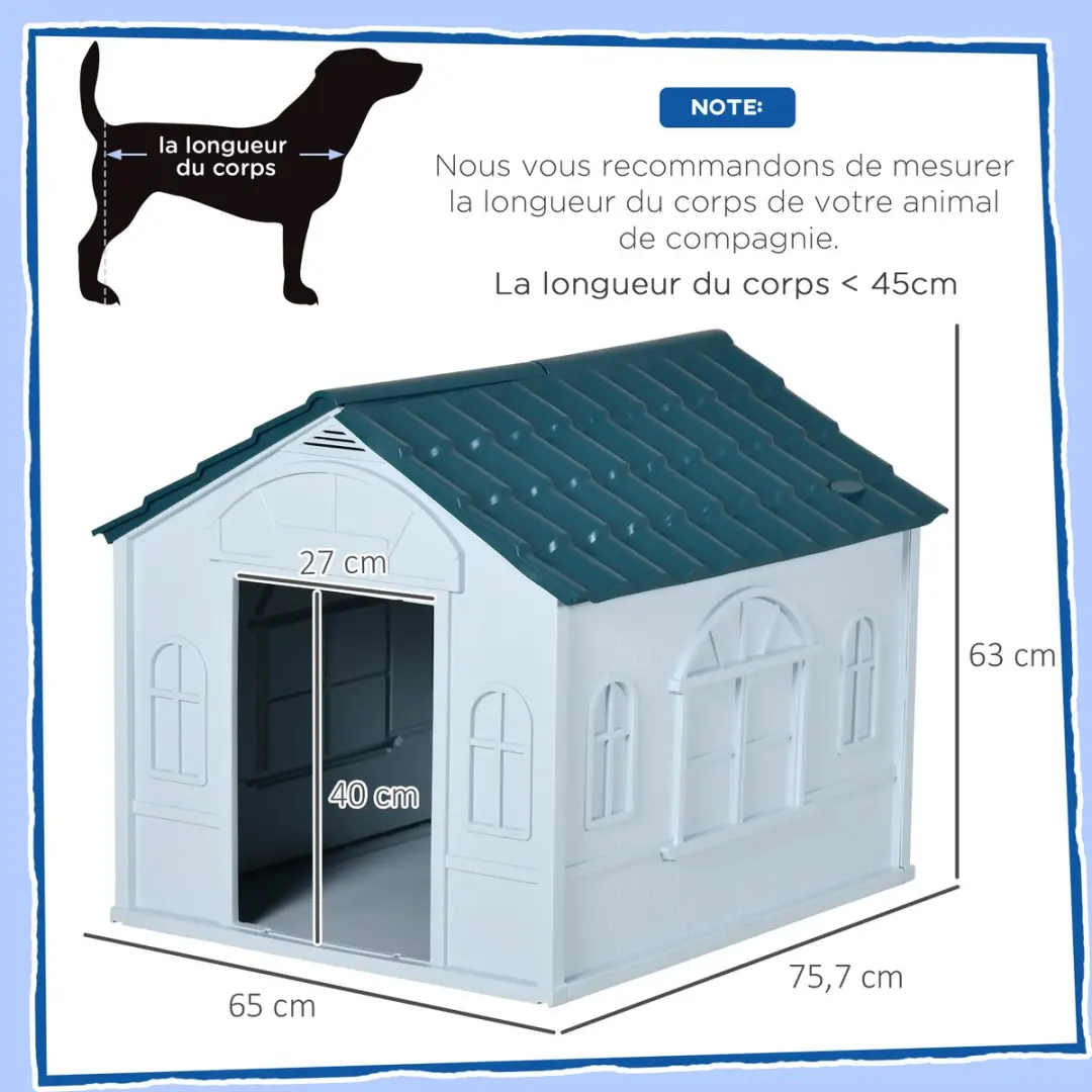 Pawhut Hondenhok 65x75.7x63cm PP - Blauw/Wit