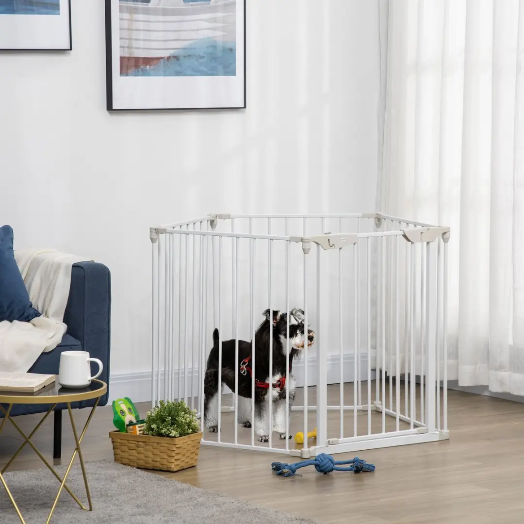 Pawhut Huisdierenspeelpen Metaal 300x3x74,5cm Wit - afbeelding 6 van 6