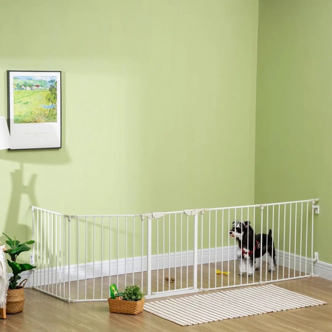 Pawhut Huisdierenspeelpen Metaal 300x3x74,5cm Wit