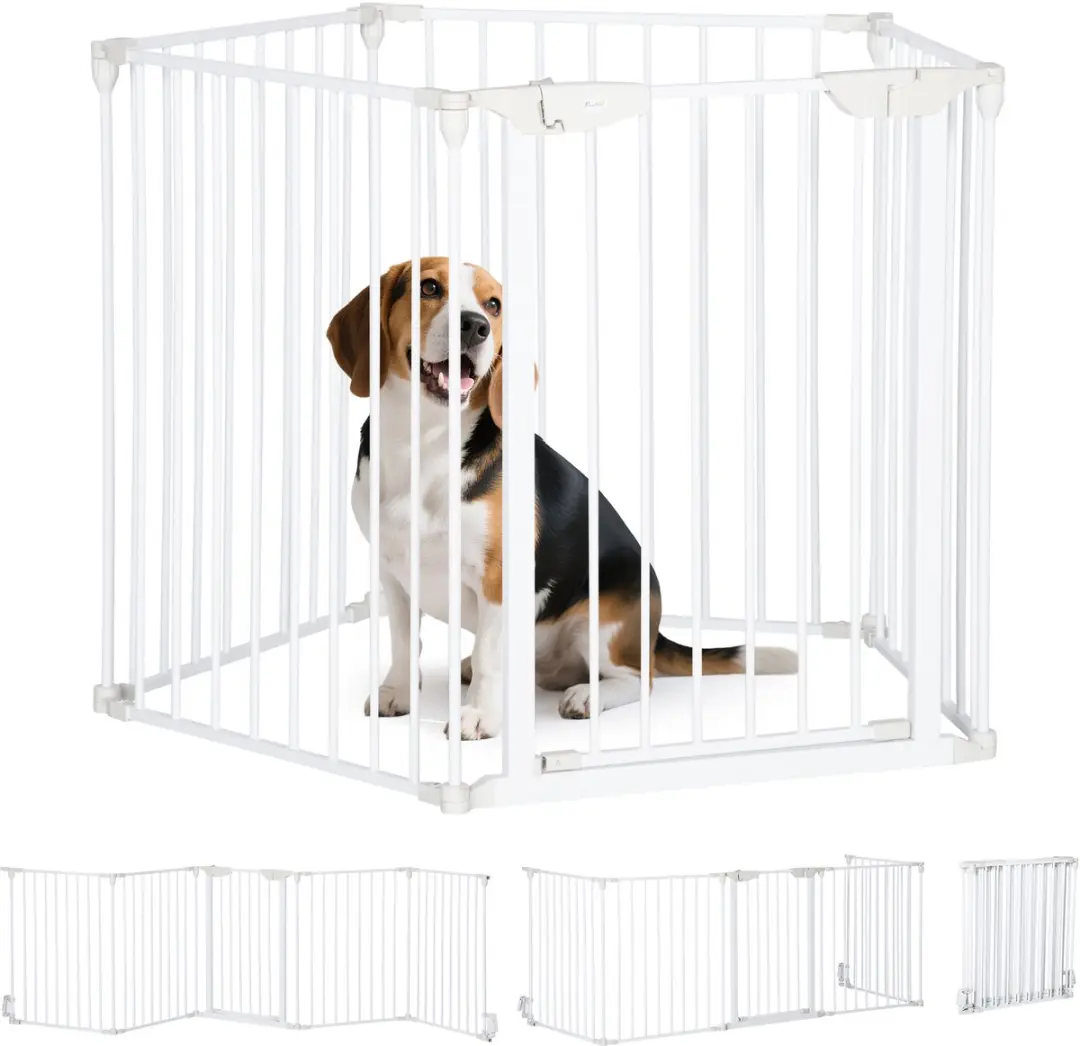 Pawhut Huisdierenspeelpen Metaal 300x3x74,5cm Wit