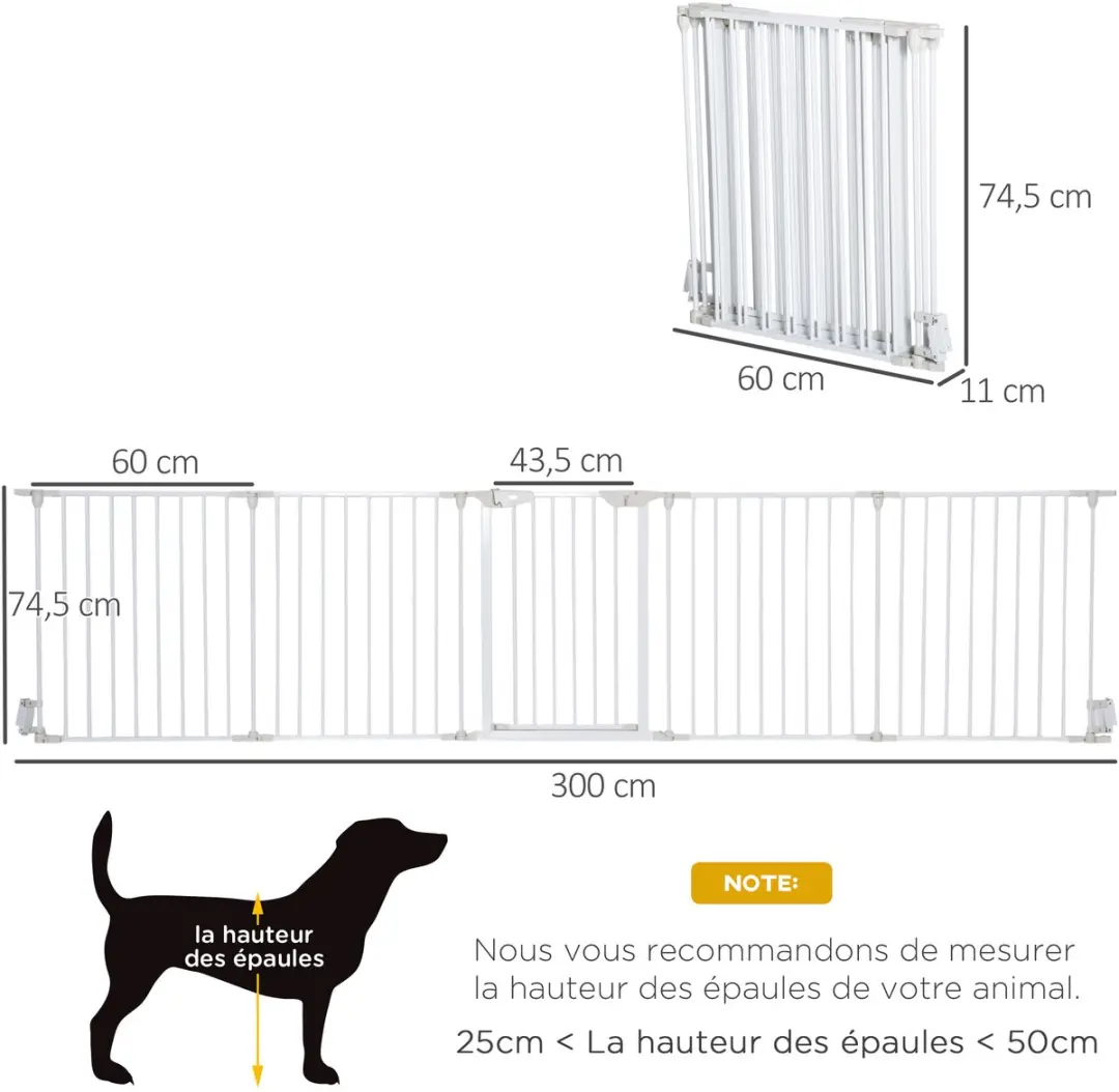 Pawhut Huisdierenspeelpen Metaal 300x3x74,5cm Wit