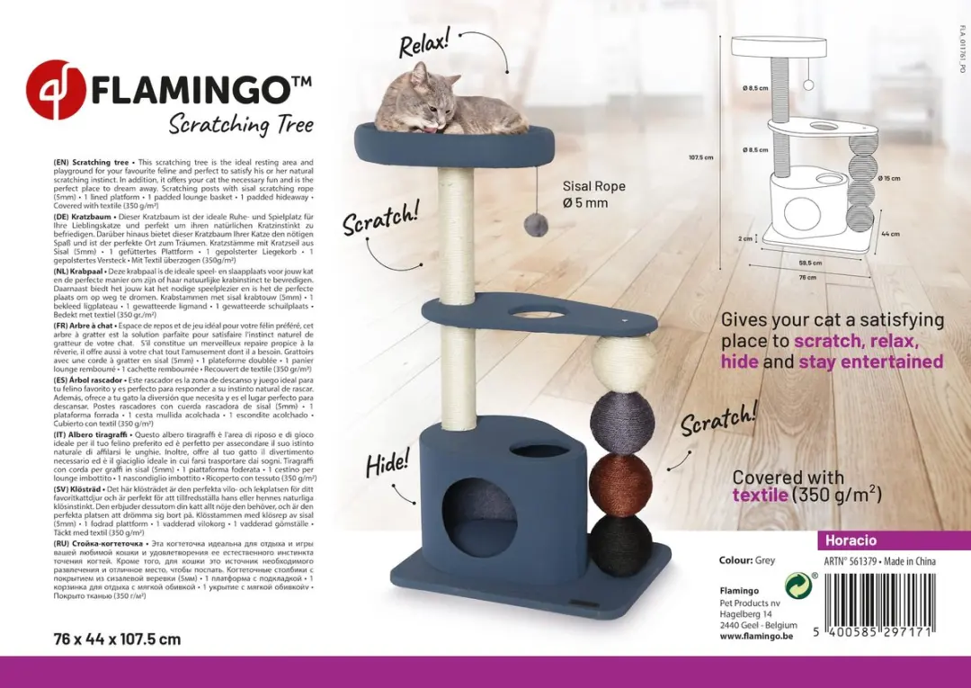 Flamingo Horacio Blauwe Krabpaal - 76x44x107cm - 3 Niveaus