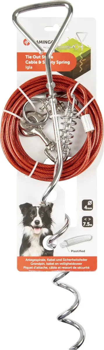 Flamingo Grondpin 7,5m Hondenriem - Rood