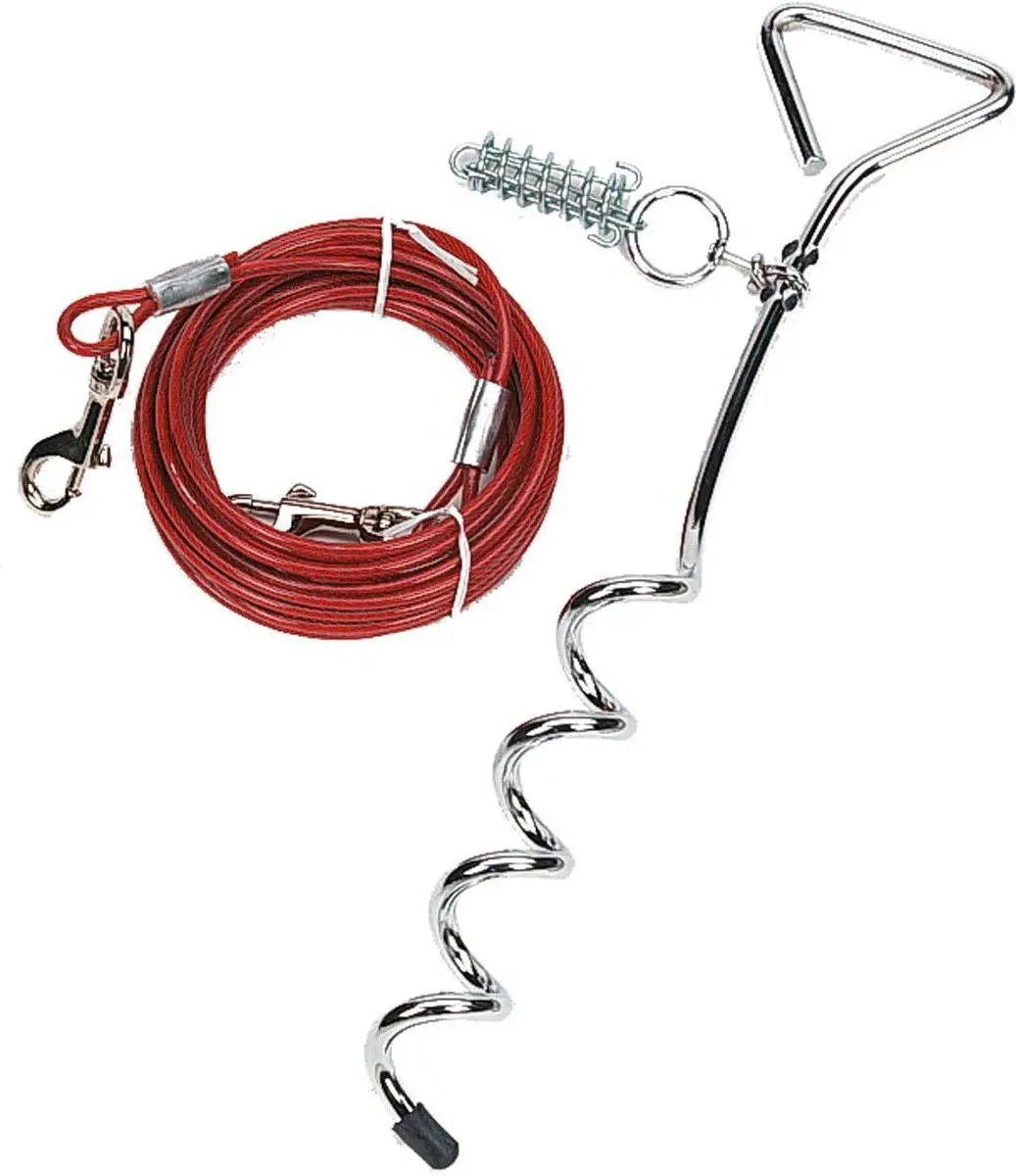 Flamingo Grondpin 7,5m Hondenriem - Rood - afbeelding 6 van 6