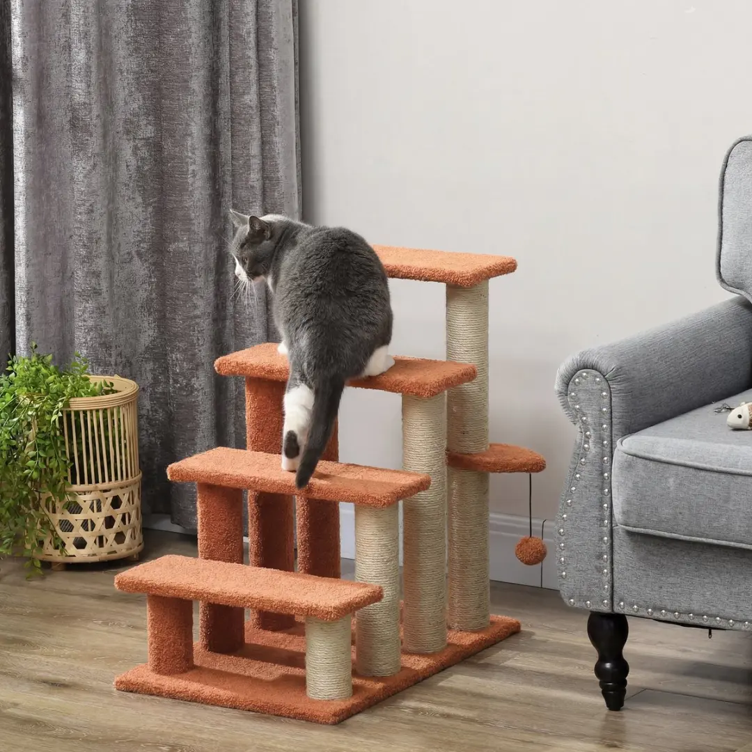 Pawhut Katzentreppe 4-stufig - 4 Ligplekken - 60x40x64cm - Bruin