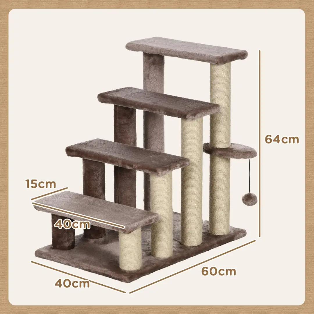 Pawhut Katzentreppe 4-stufig - 4 Ligplekken - 60x40x64cm - Bruin
