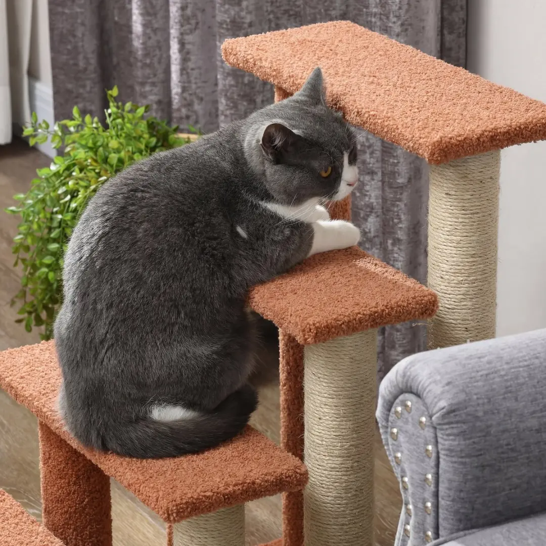 Pawhut Katzentreppe 4-stufig - 4 Ligplekken - 60x40x64cm - Bruin