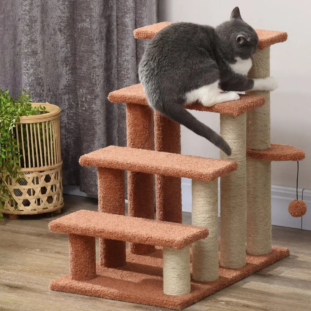 Pawhut Katzentreppe 4-stufig - 4 Ligplekken - 60x40x64cm - Bruin