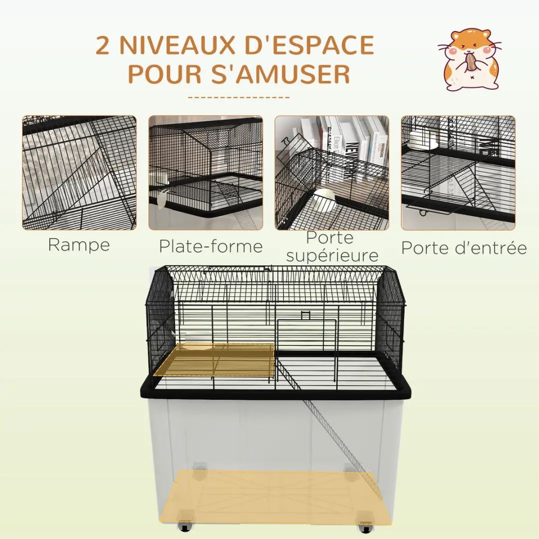 Pawhut Hamsterkooi 57x43x57cm - Zwart