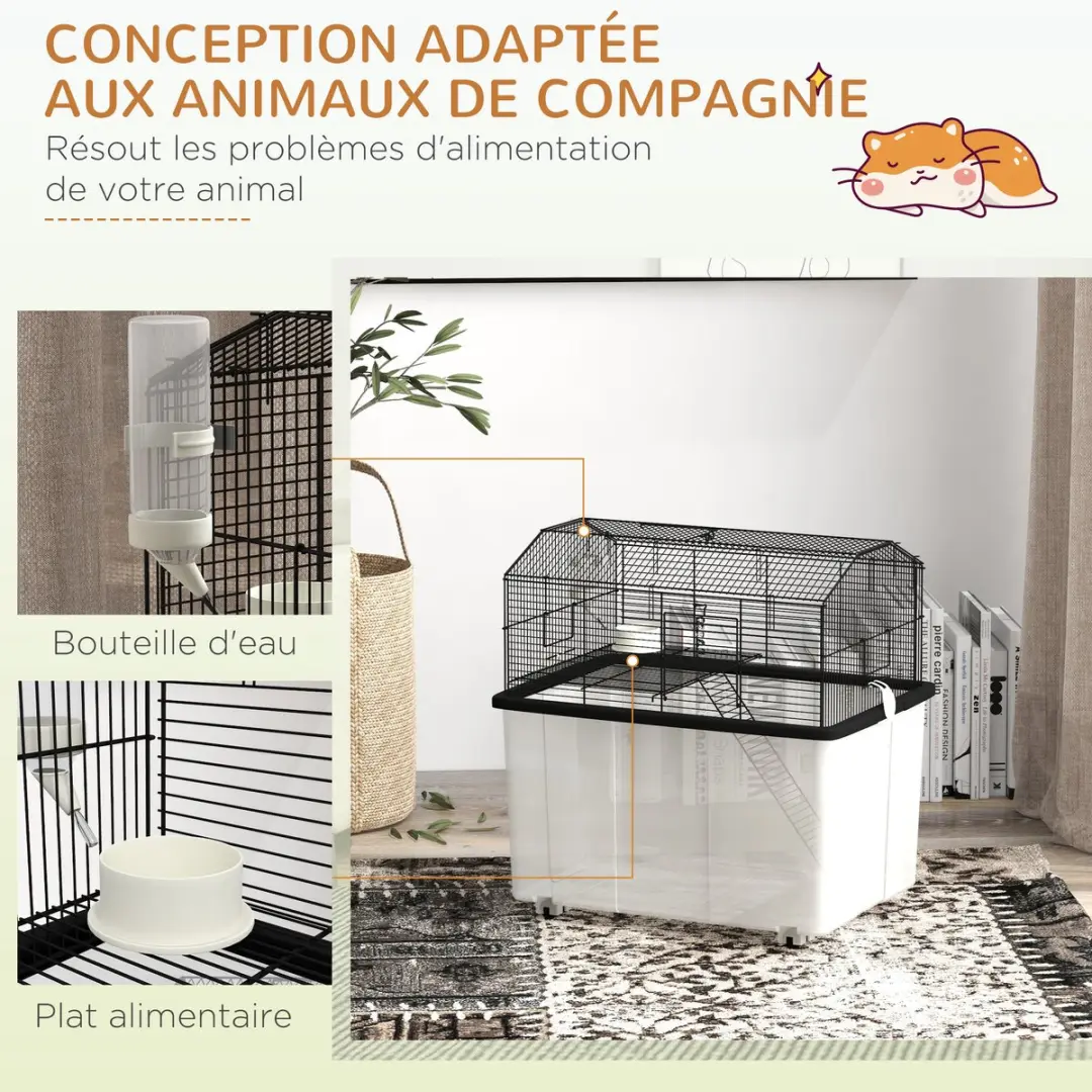 Pawhut Hamsterkooi 57x43x57cm - Zwart