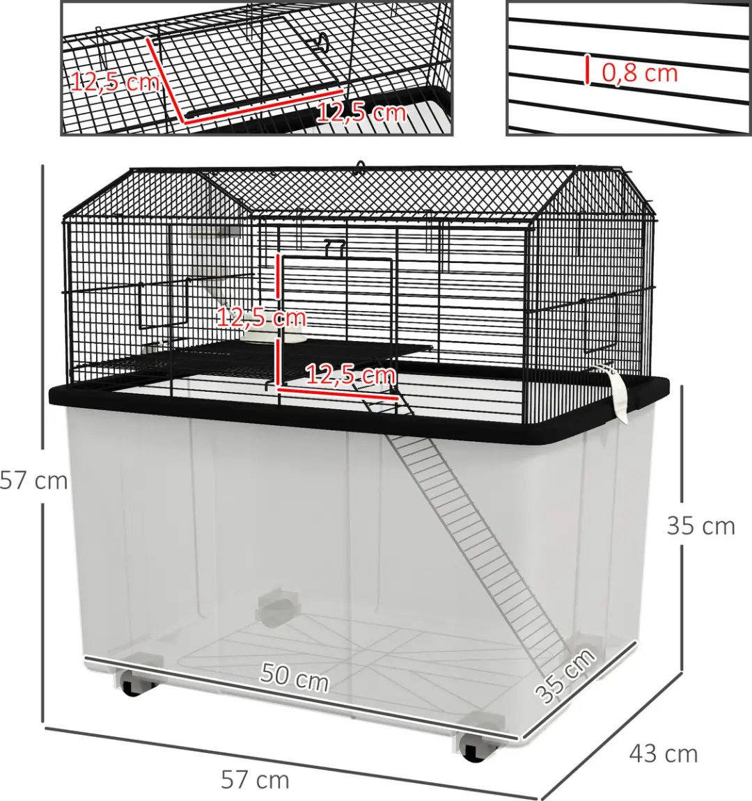 Pawhut Hamsterkooi 57x43x57cm - Zwart