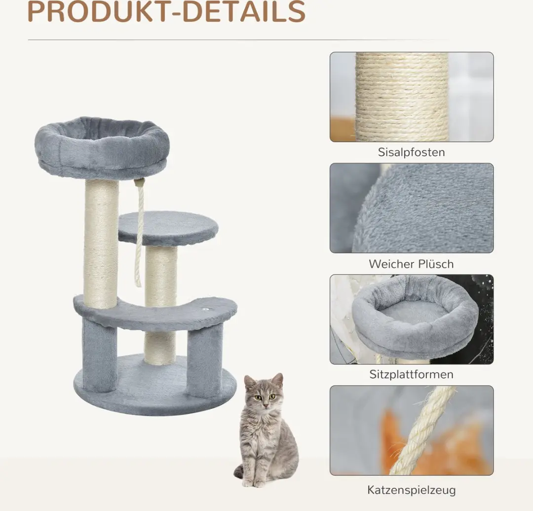 Pawhut Kattenkrabboom D30-202 - 3 Niveaus - 3 Ligplekken - Ø40cm