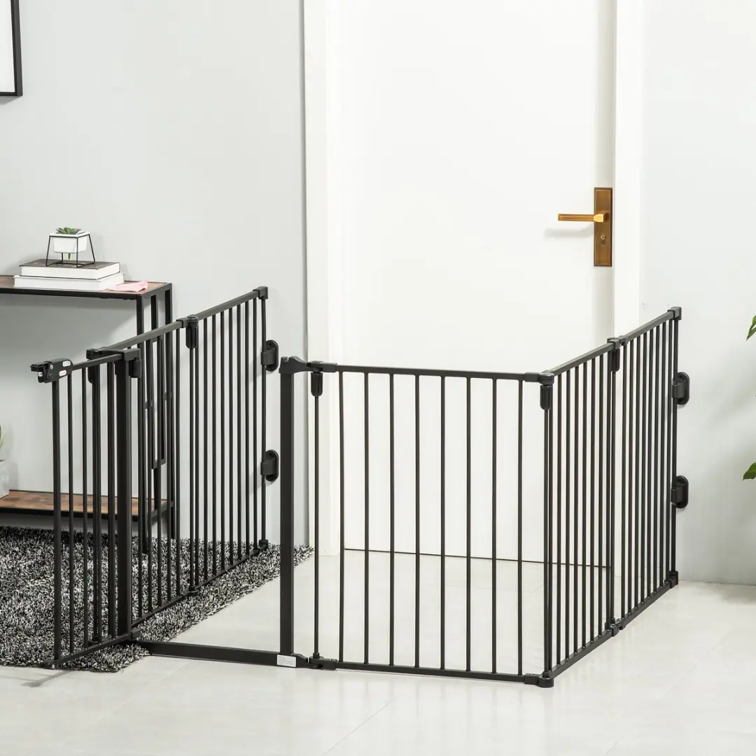 Pawhut Huisdierenspeelpen Staal 362,5x2x76cm - Zwart