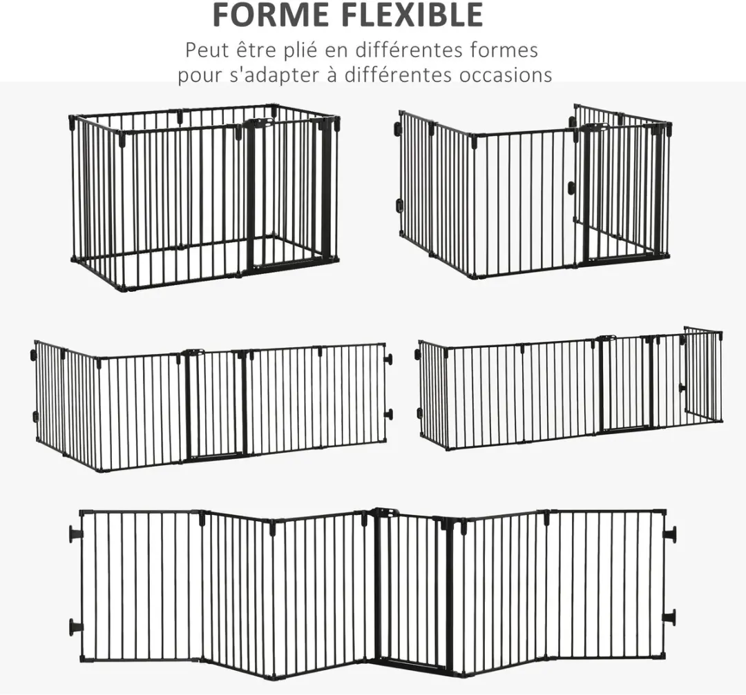 Pawhut Huisdierenspeelpen Staal 362,5x2x76cm - Zwart - afbeelding 6 van 6